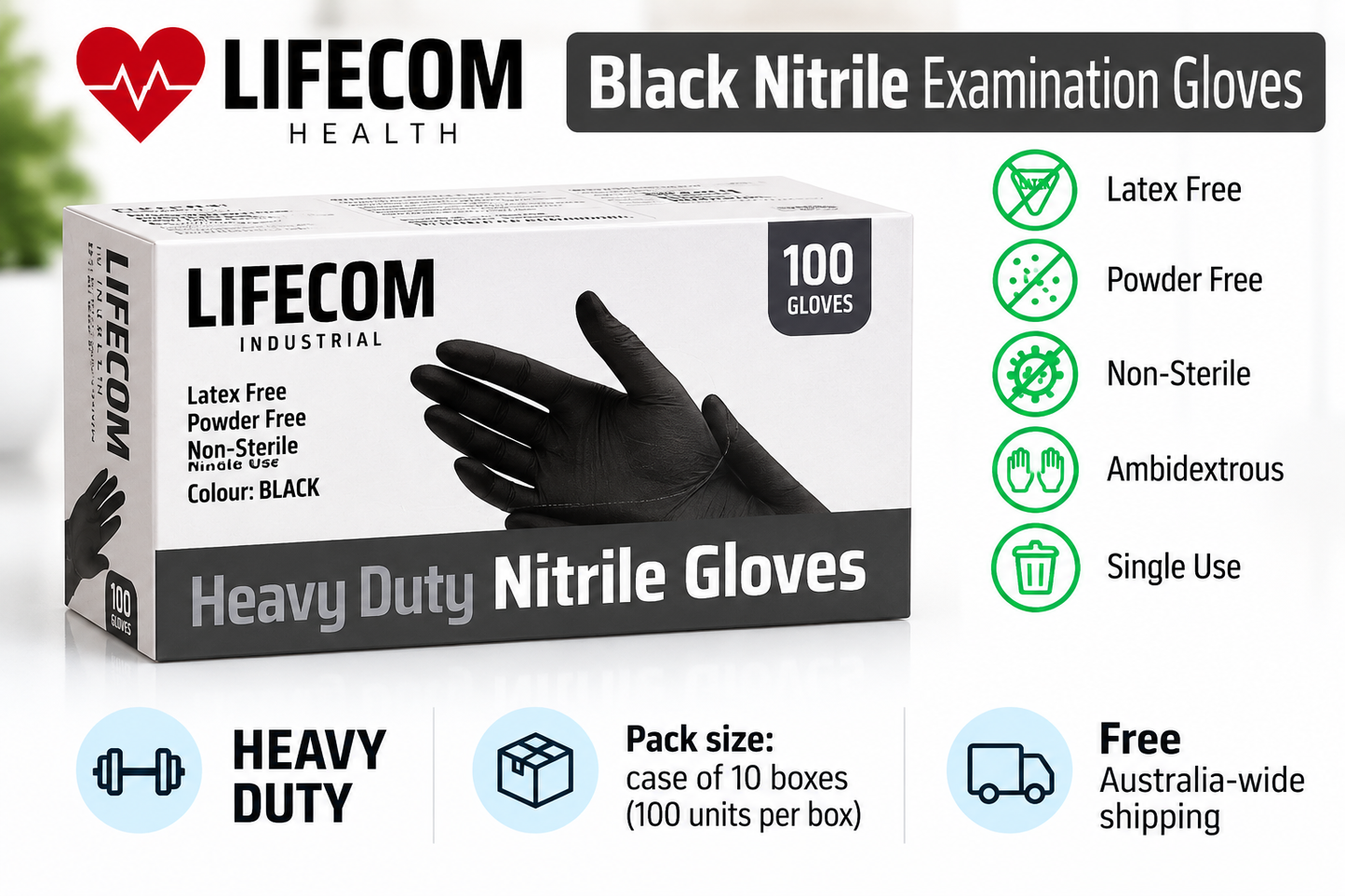 Lifecom Black Nitrile Gloves – 1000 pcs