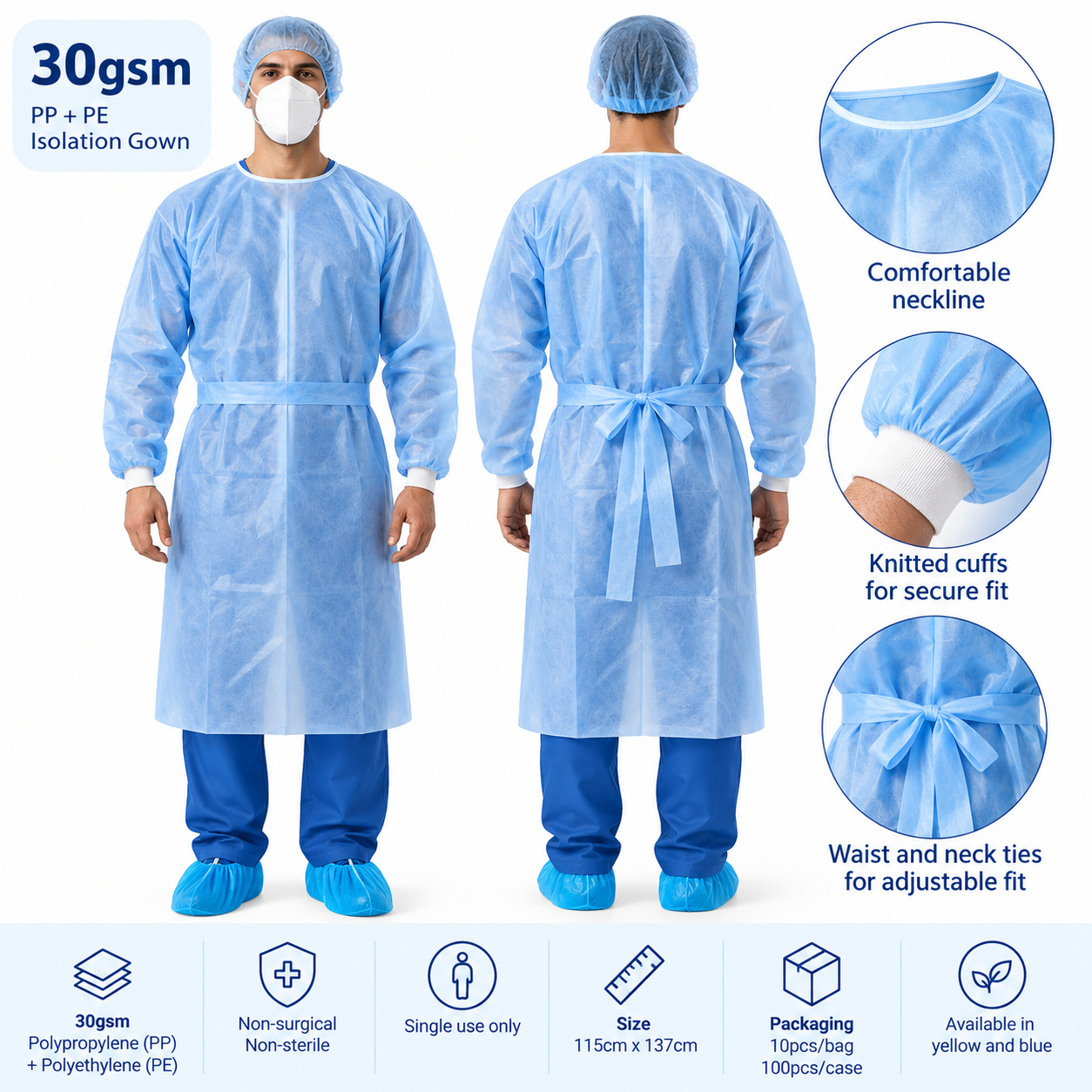 Disposable Isolation Gown 30gsm (AAMI Level 2)