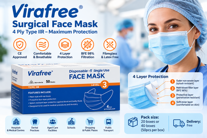 Virafree Surgical Face Mask 4 Ply Type IIR